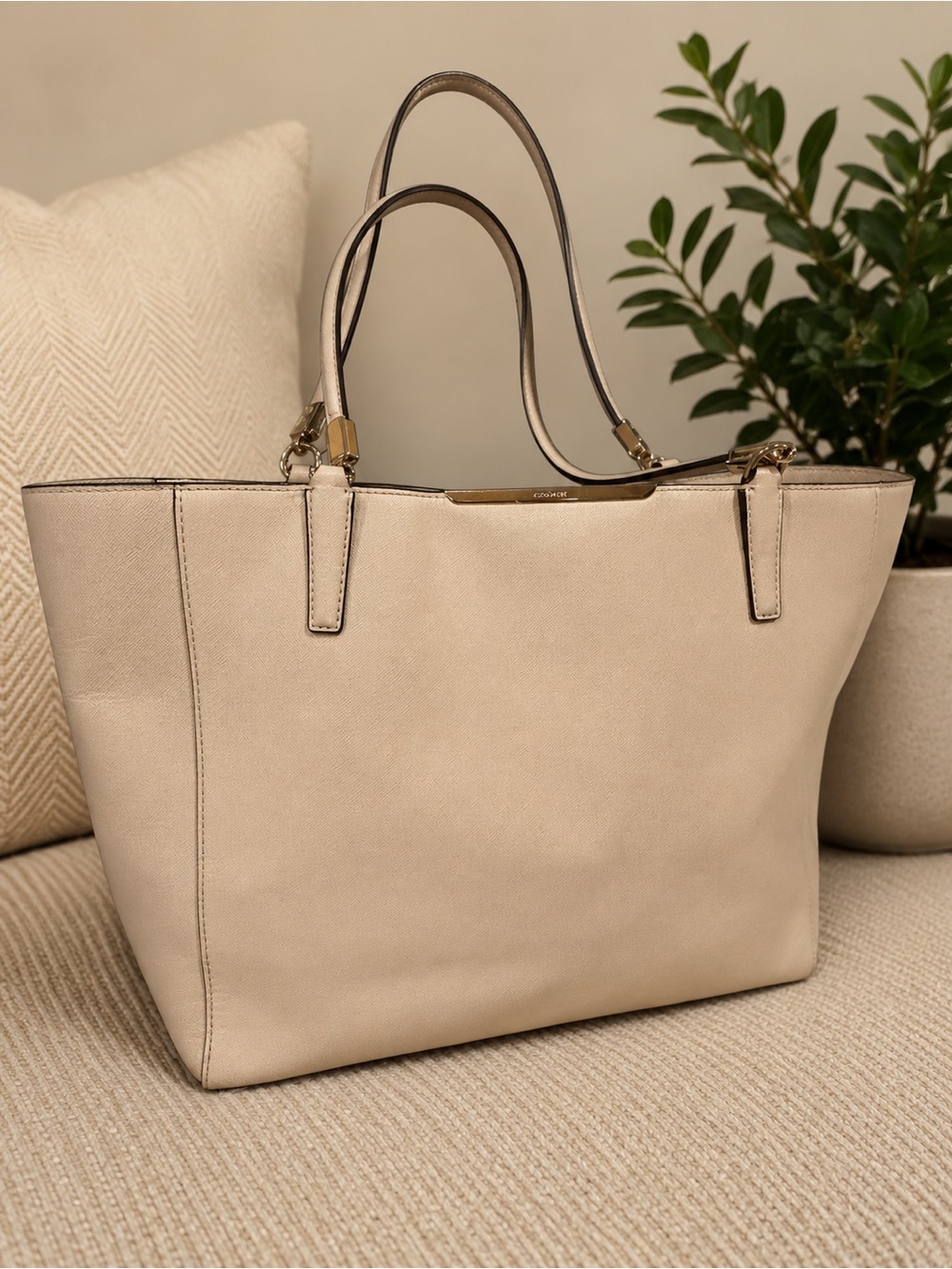 Coach Blush Leather Tote with Gold Hardware